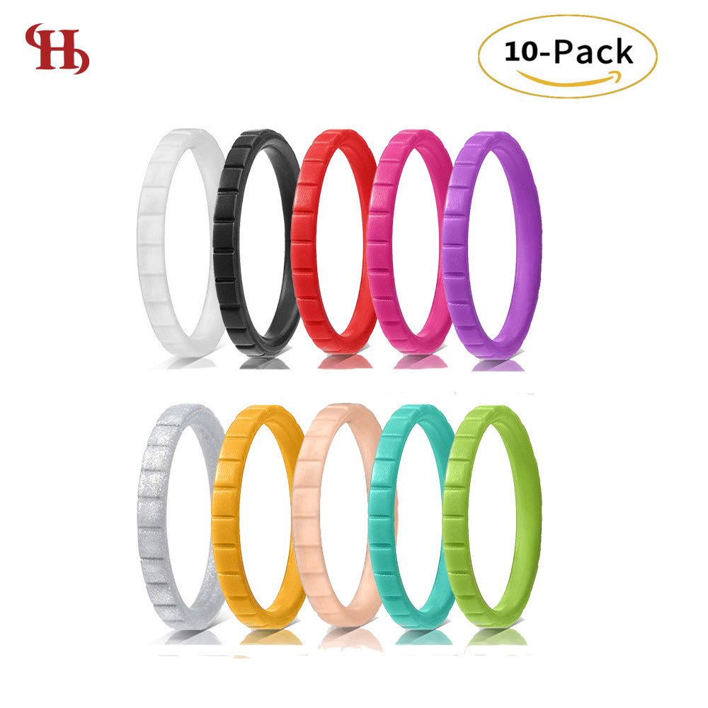 Women's Wide Step Silica Gel Stacked Wedding Geometric Pattern Ring