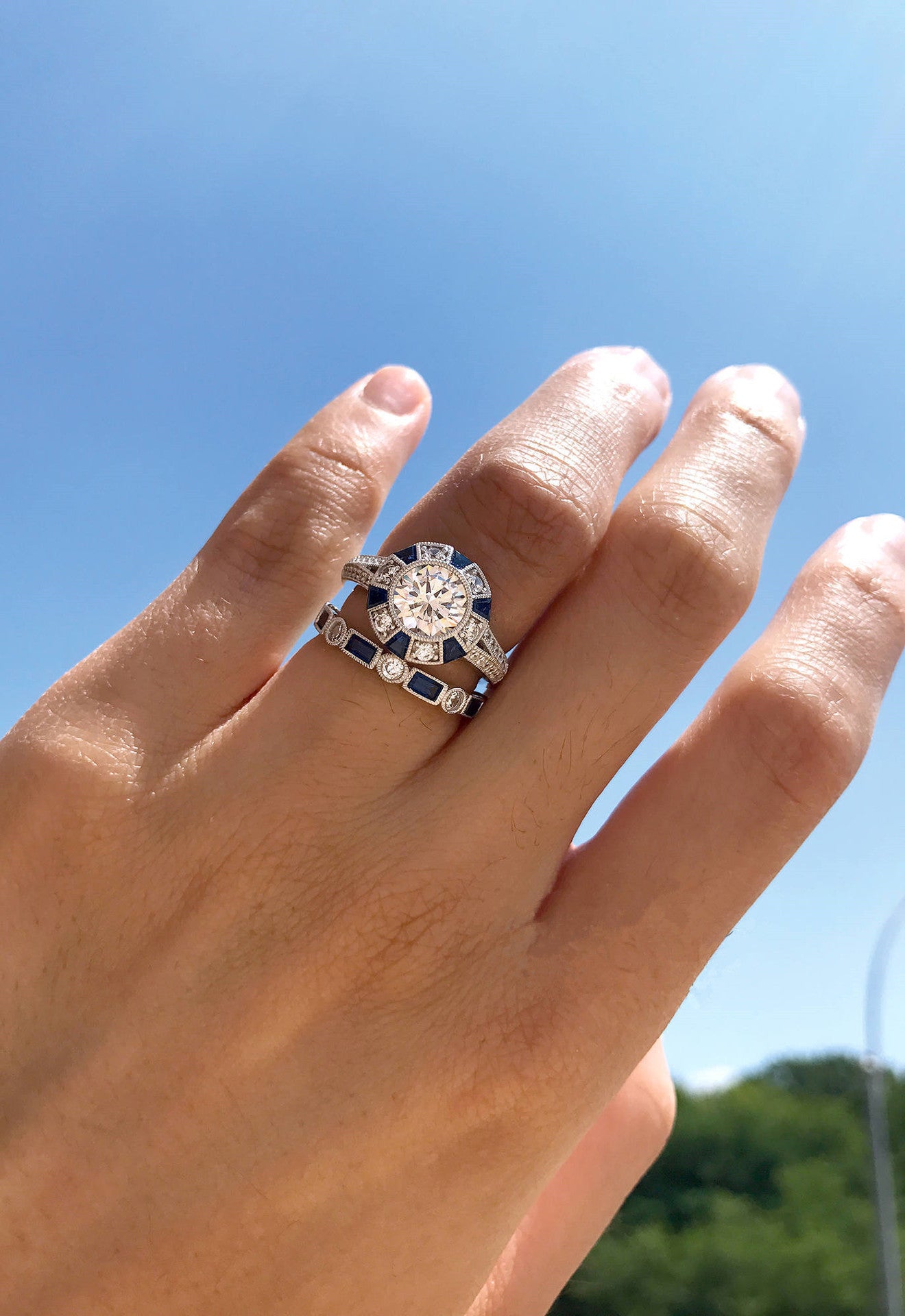 Synthetic Blue Topaz Square Diamond Female Rings