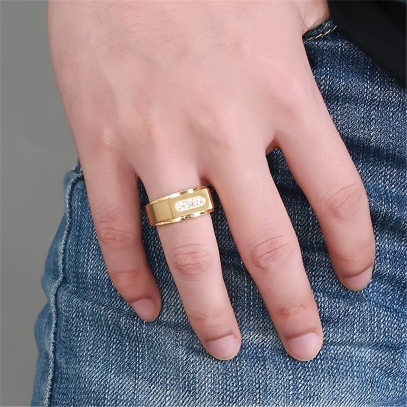 Fashion Men's Inlaid Zircon Three Diamond Rings