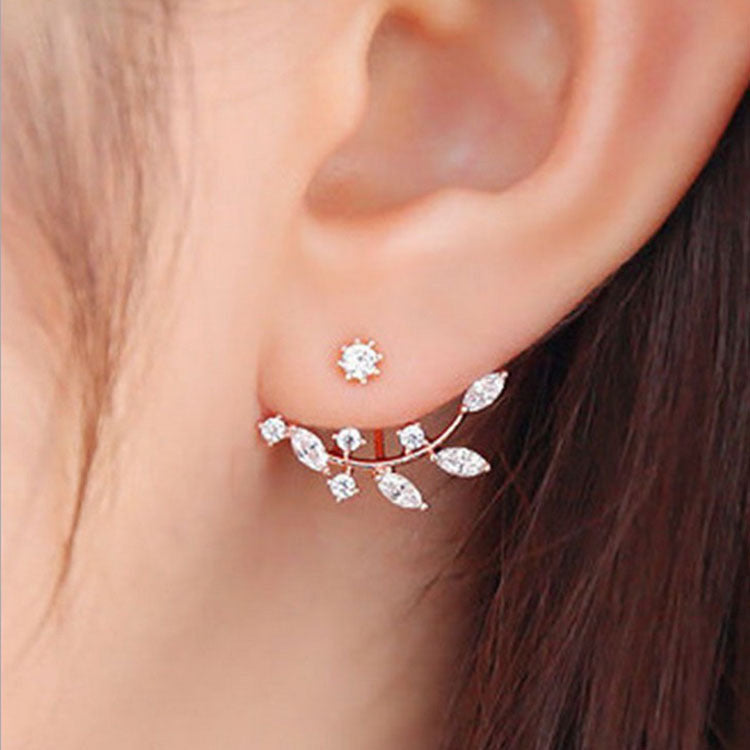 Leaf Zircon Ear Branch Back Hanging Earrings