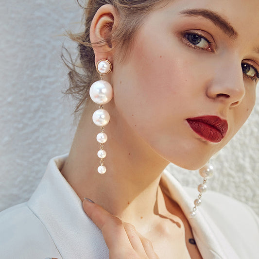 Personality Simple Long Pearl Female High Sense Rings