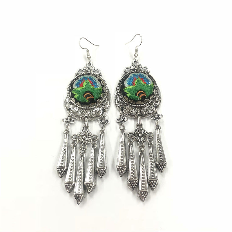 Style Long Embroidery Bohemian Tassel Miao Earrings