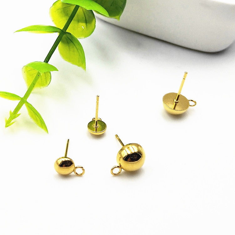 Gold Stainless Steel Welding Semisphere Spherical Ear With Earrings