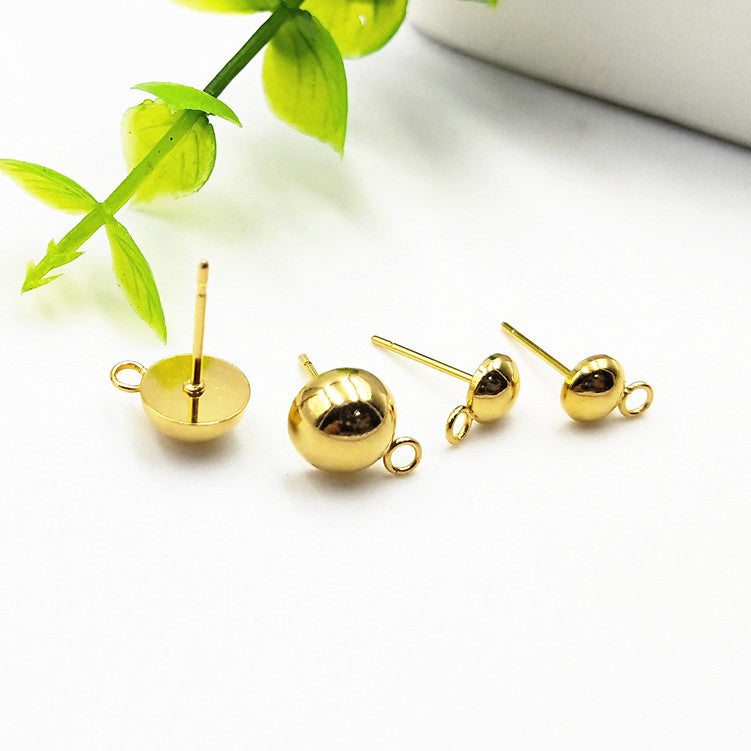 Gold Stainless Steel Welding Semisphere Spherical Ear With Earrings