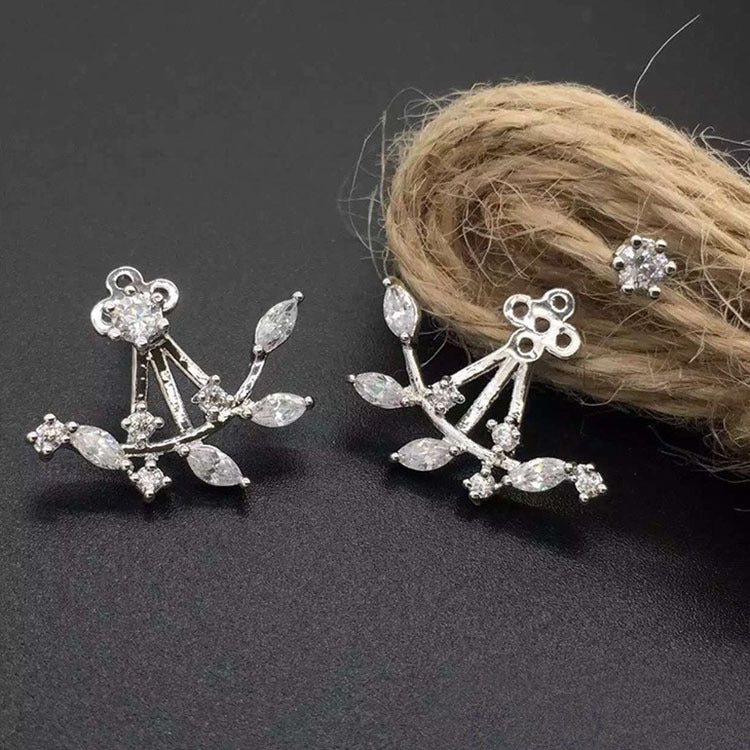 Leaf Zircon Ear Branch Back Hanging Earrings