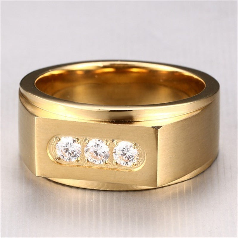 Fashion Men's Inlaid Zircon Three Diamond Rings