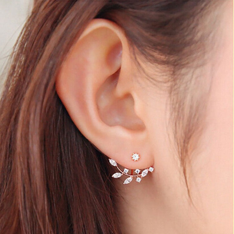 Leaf Zircon Ear Branch Back Hanging Earrings