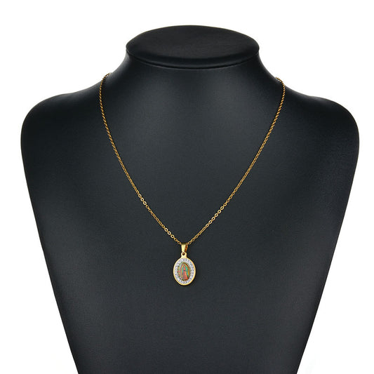 Women's Ornament Colorful Virgin Portrait Epoxy Oval Necklaces