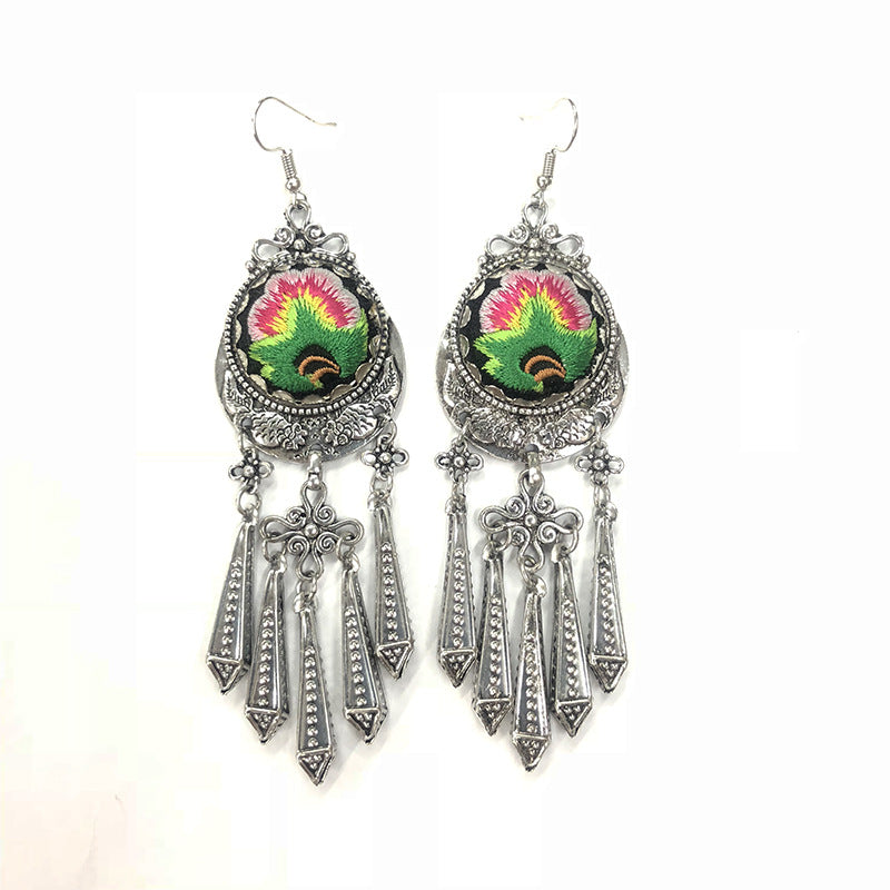 Style Long Embroidery Bohemian Tassel Miao Earrings