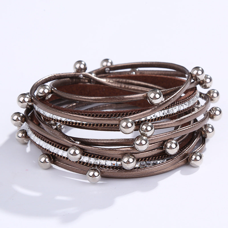 Women's & Men's Leather High-grade Rhinestone Pearl Magnetic Buckle Bracelets