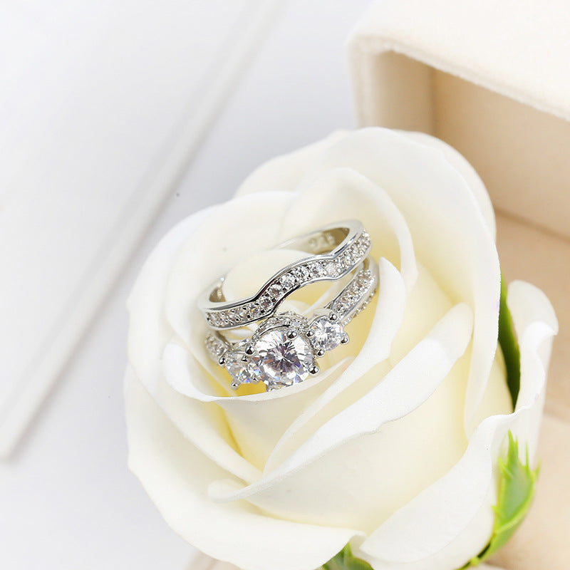 Women's & Men's Creative White Zircon Ornament Two-piece Set Rings