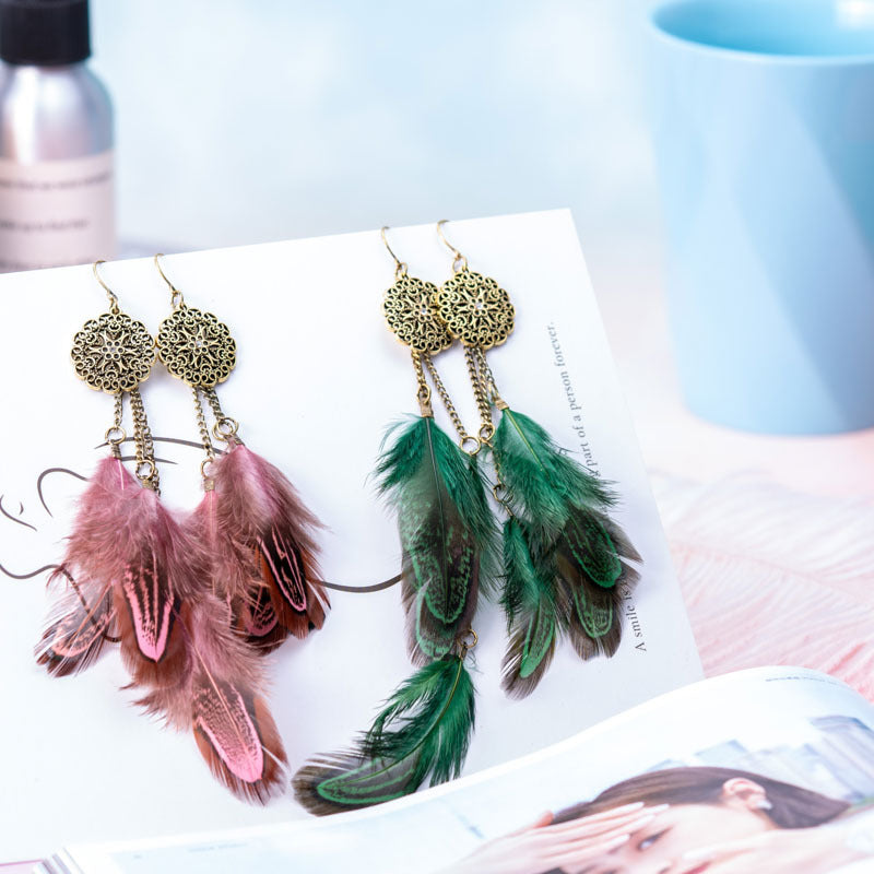 Exaggerated Feather Personalized Ethnic Style Long Earrings