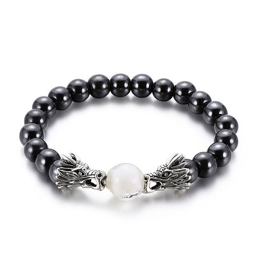 Women's & Men's Two Dragons Are Playing With Pearl Personality Round Magnetic Magnet Bracelets