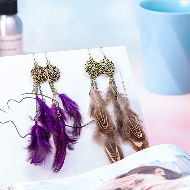 Exaggerated Feather Personalized Ethnic Style Long Earrings