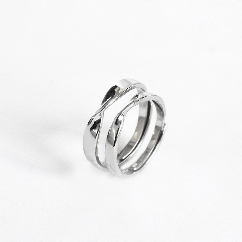 Women's & Men's Lettering Design Mobius Strip Sterling Sier Couple Rings