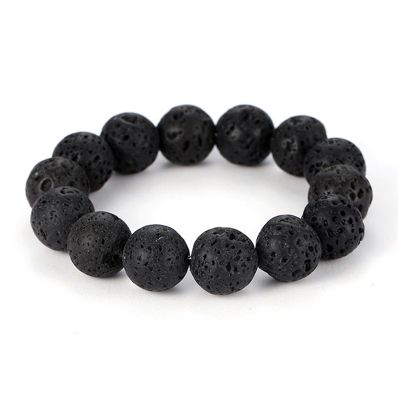 Men's Black Lava Volcanic Rock Fashion Stretch Bracelets