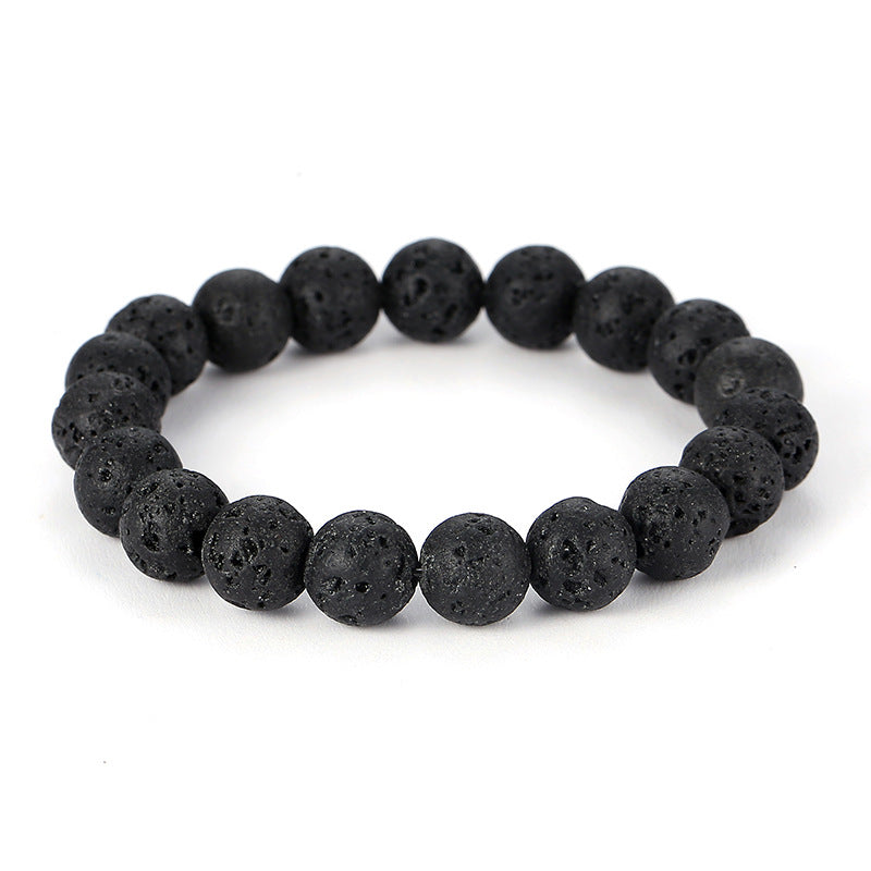 Men's Black Lava Volcanic Rock Fashion Stretch Bracelets