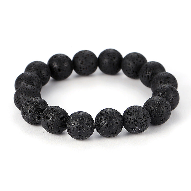 Men's Black Lava Volcanic Rock Fashion Stretch Bracelets