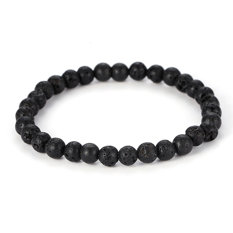 Men's Black Lava Volcanic Rock Fashion Stretch Bracelets