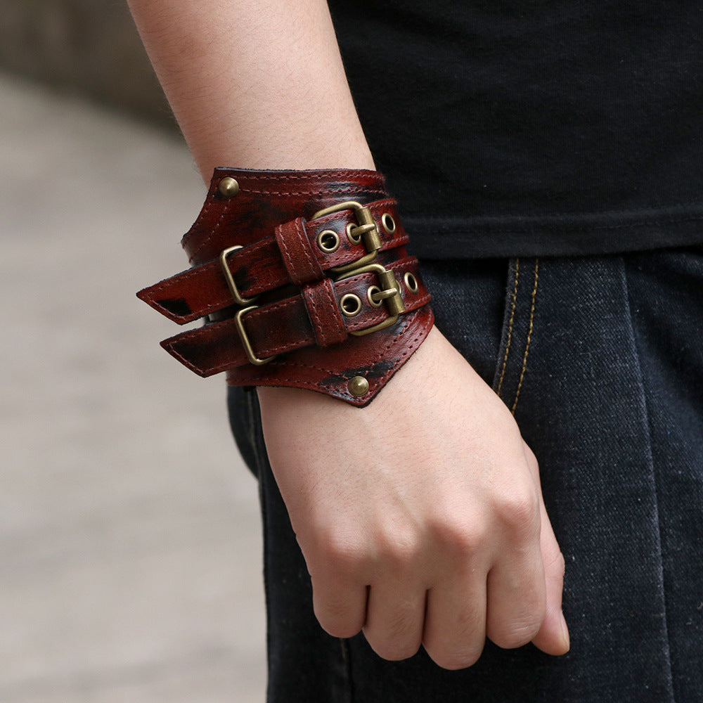 Men's Retro Style Cattle Leather Cowhide Width Bracelets