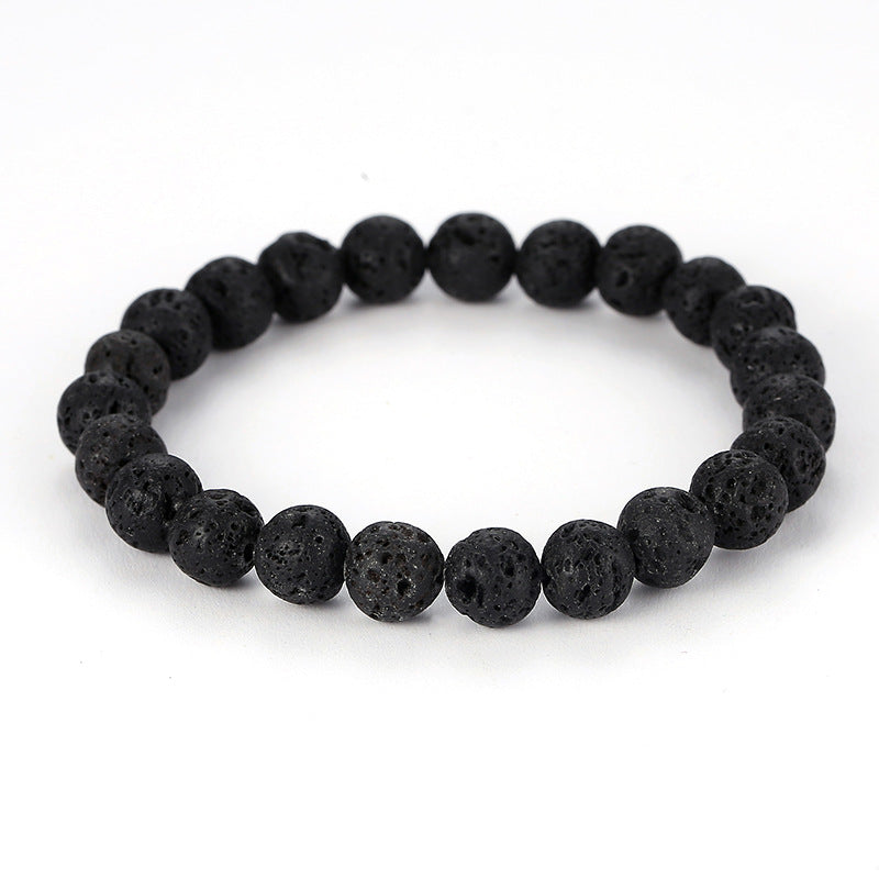 Men's Black Lava Volcanic Rock Fashion Stretch Bracelets