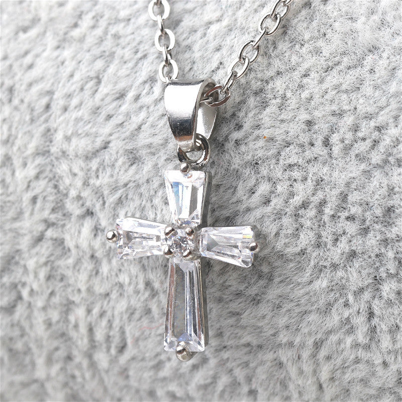 Rose Gold Cross Crystal Stylish Simple Personality Zircon Necklace