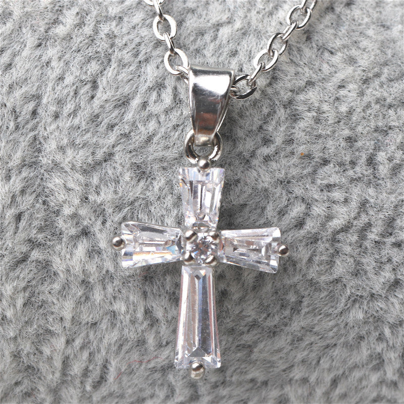 Rose Gold Cross Crystal Stylish Simple Personality Zircon Necklace