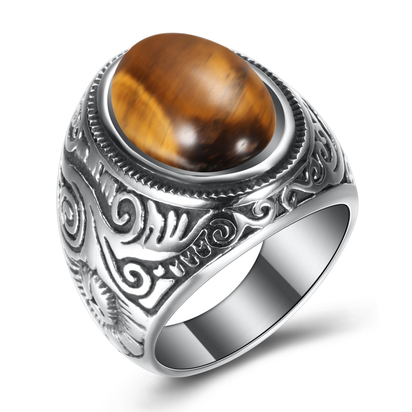 Stainless Steel Personality Retro Turquoise Crack Rings