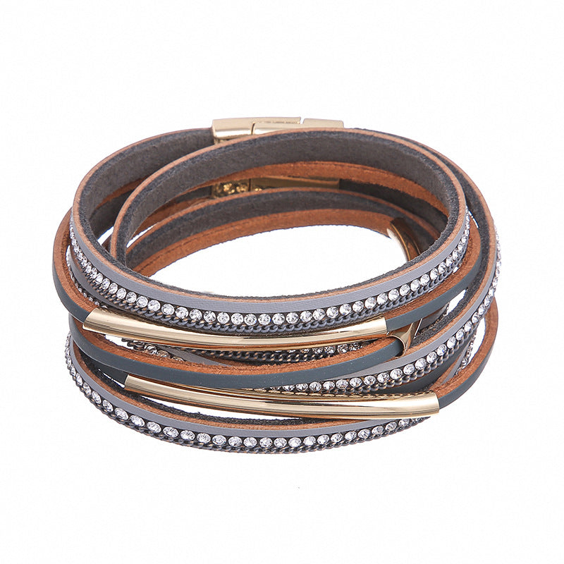 Women's Fashion Ornament Cowhide Leather Happy Tube Bracelets