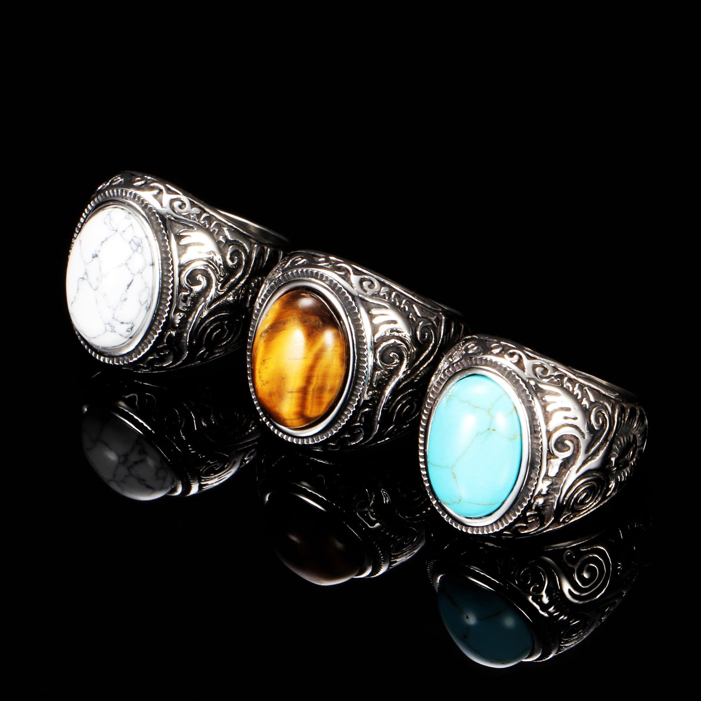 Stainless Steel Personality Retro Turquoise Crack Rings