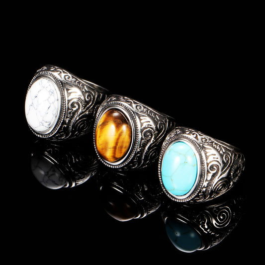 Stainless Steel Personality Retro Turquoise Crack Rings
