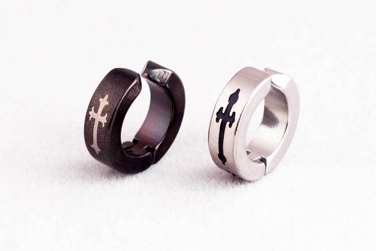 Korean Style Personalized Cross Titanium Steel Earrings