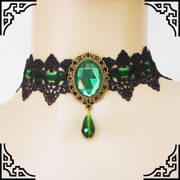 Women's Popular Black Lace Crystal Jewelry Clavicle Necklaces