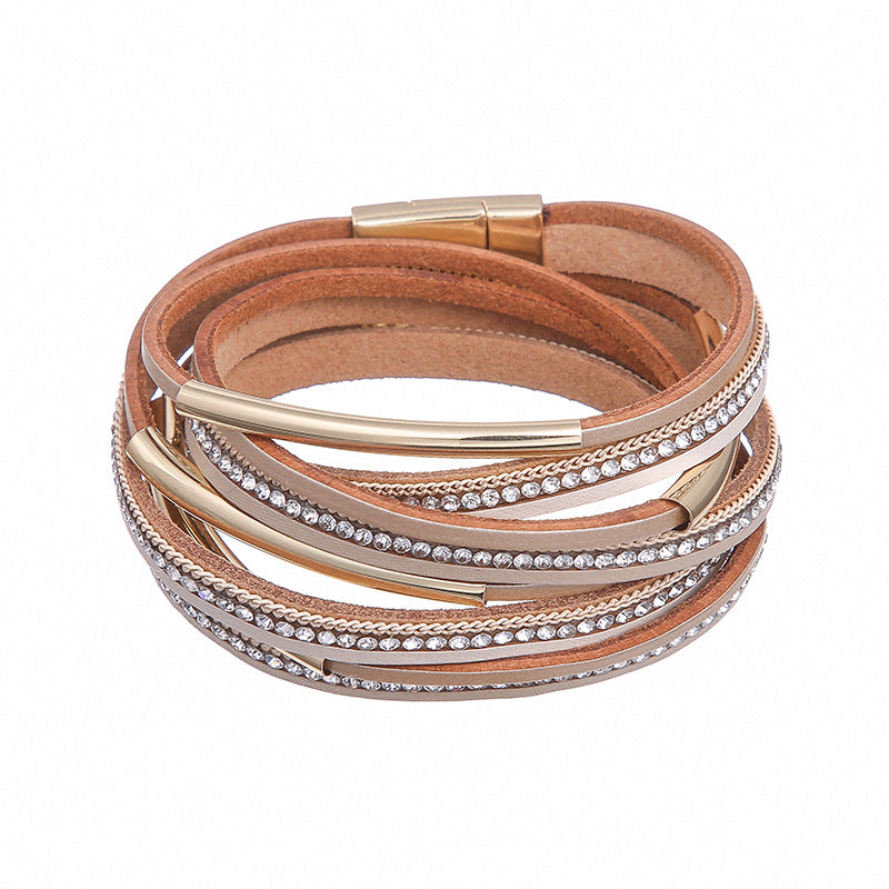 Women's Fashion Ornament Cowhide Leather Happy Tube Bracelets