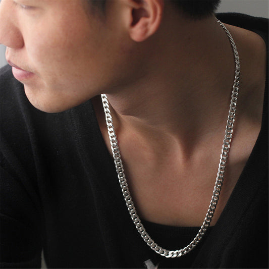 Men's White Copper Sier-plated Trend Curb Chain Necklaces