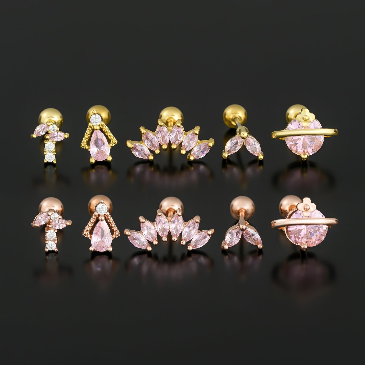Personality Ear Bone Geometric Micro Inlaid Zircon Stainless Stud Earrings