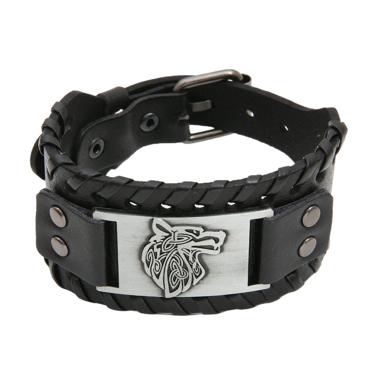 Men's Alloy Wolf Head Accessories Width Leather Bracelets