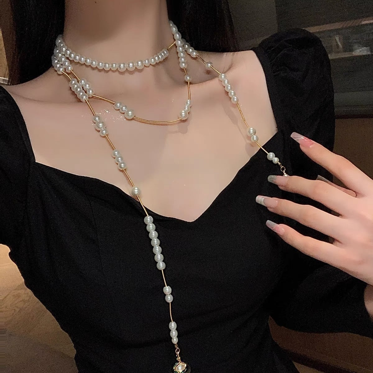 Light Luxury Temperament Pearl Tassel Saturn Necklaces