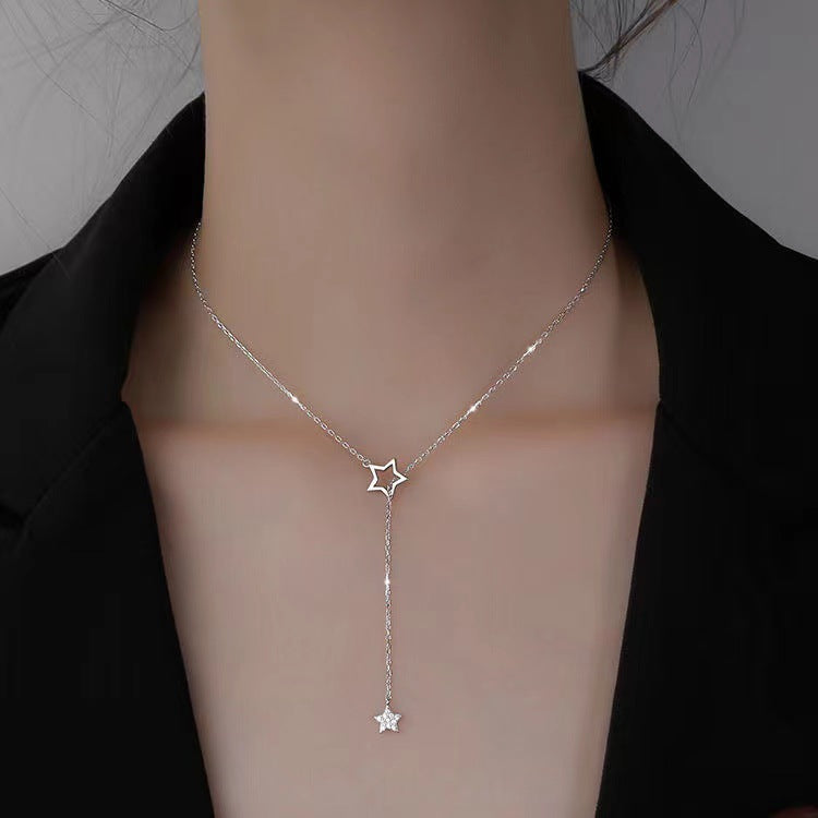 Women's Rhinestone Design Hollow Tassel Simple Temperament Necklaces