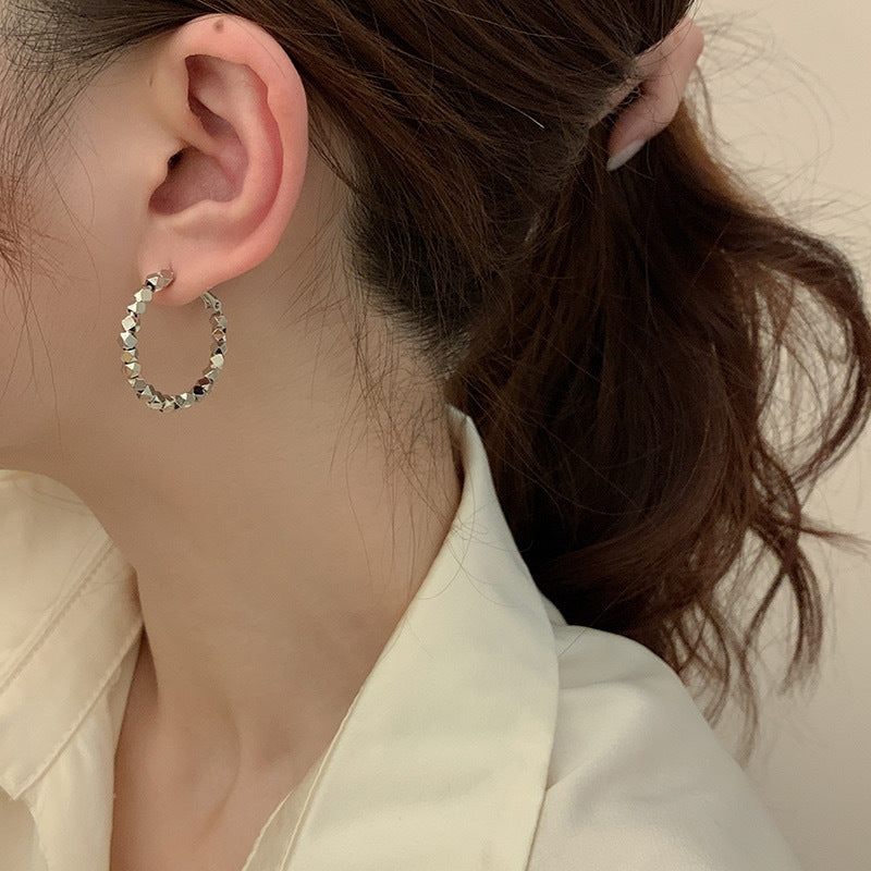 Metal Particles Beads Circle Ear Exaggerated Design Fashion Style Earrings