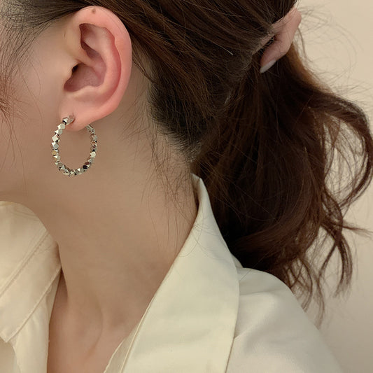 Metal Particles Beads Circle Ear Exaggerated Design Fashion Style Earrings