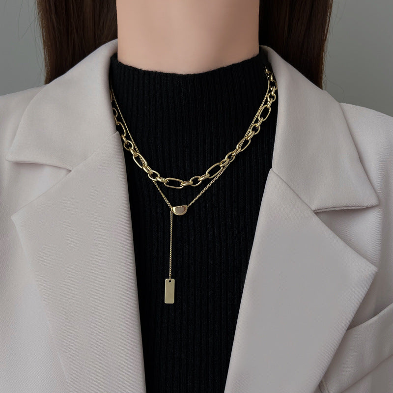 Women's Style Double Layer Twin Lentil Simple Rectangular Necklaces