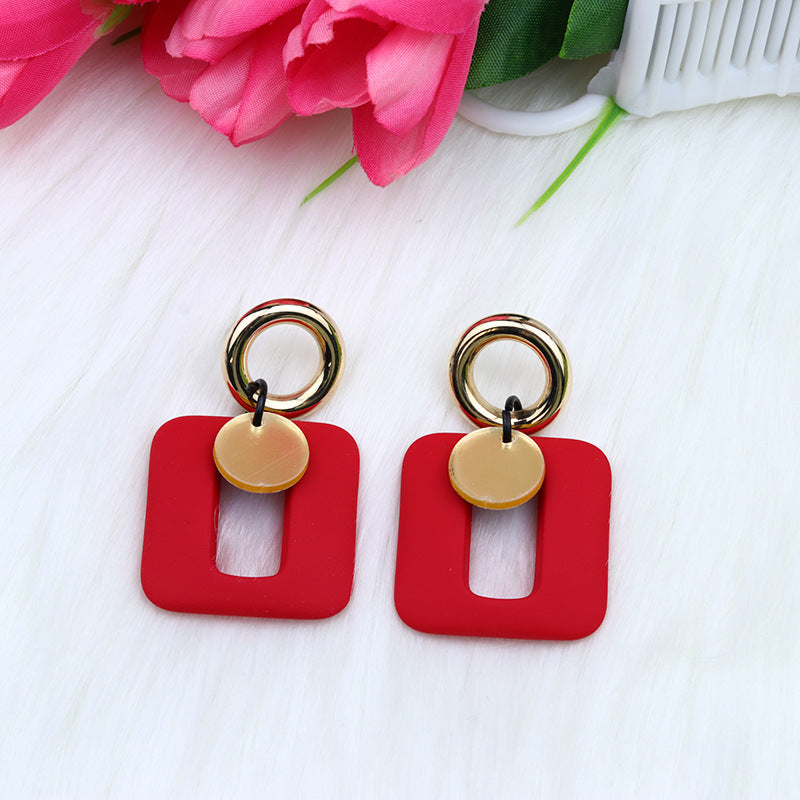 Women's Simple Fashion Personality Mature Square Hollow Earrings