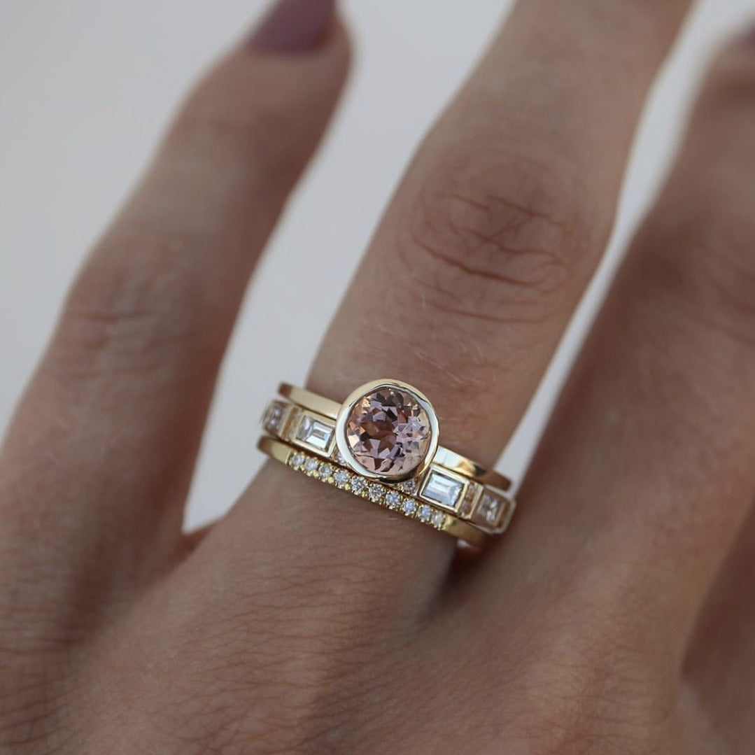 Women's Luxury Three-piece Gold Champagne Fashion Engagement Rings