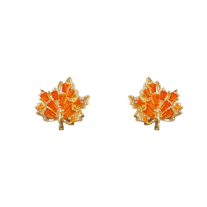 Sparkling Full Rhinestone Maple Leaf Simple Earrings