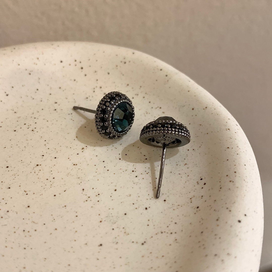 Exquisite Small Retro Elegant Ink Blue Low-key Commuting Daily Earrings