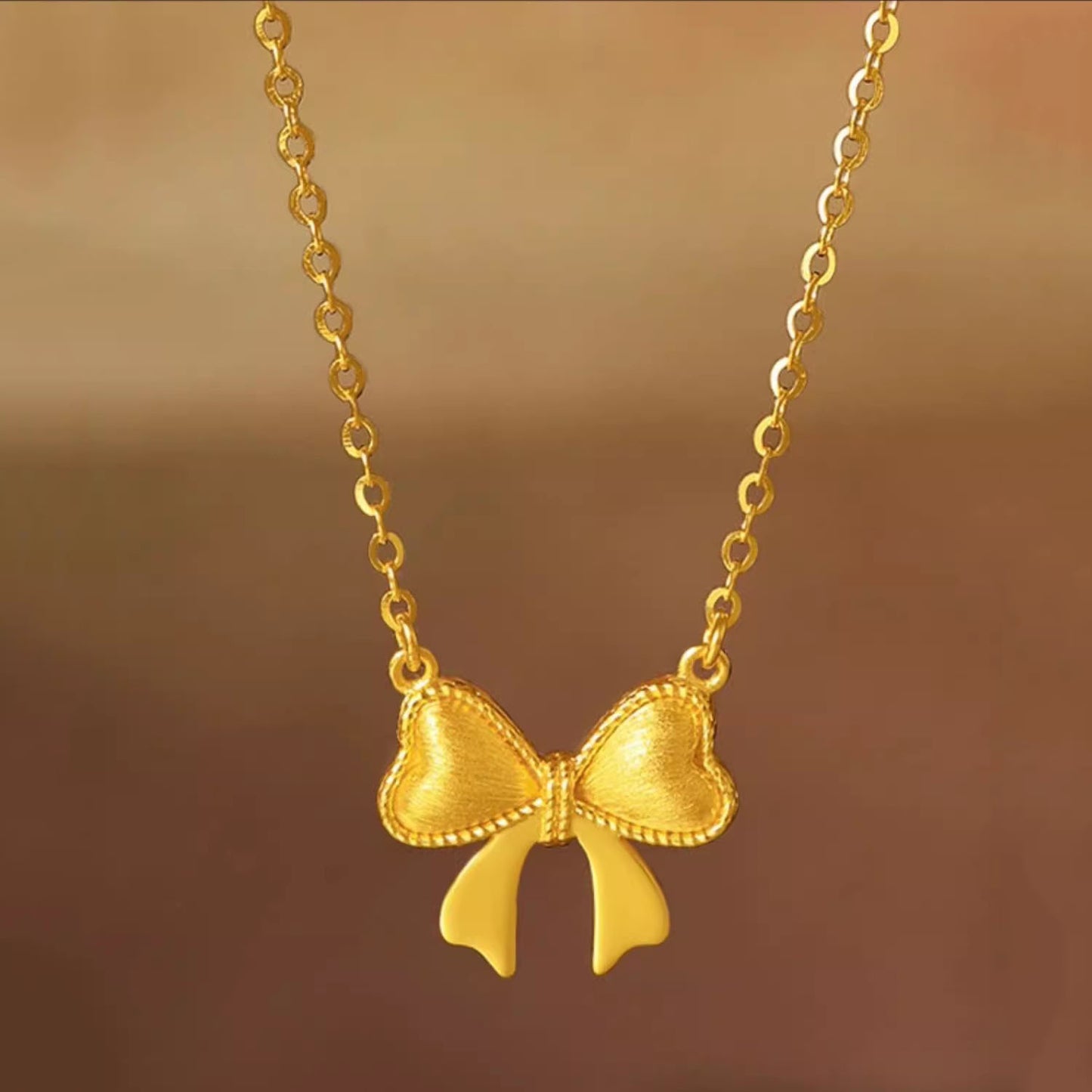 Waving Bow Vietnam Placer Gold Shiny Brushed Necklaces