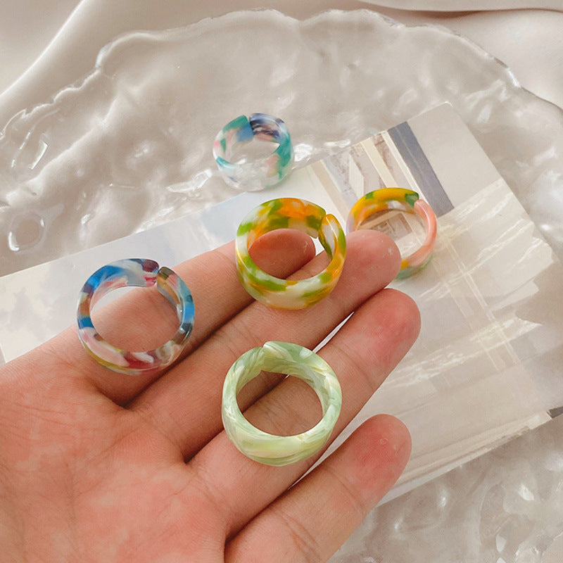 Women's Candy Color Resin Marble Texture Open Rings