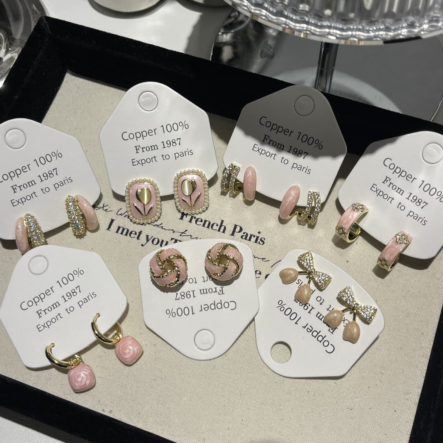 Spring Pink Enamel Collection Sier Light Luxury Earrings