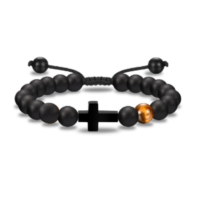 Men's Black Silk Frosted Woven Football Fashion Tigereye Bracelets